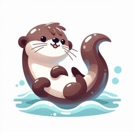 Cute cartoon otter swimming in the sea. Vector illustration.のイラスト素材