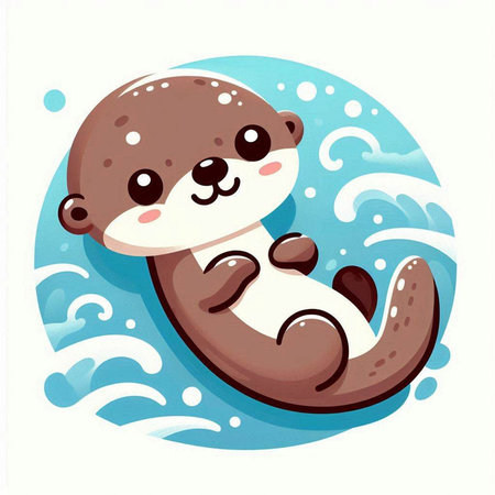 Cute cartoon baby otter swimming in the sea. Vector illustration.のイラスト素材