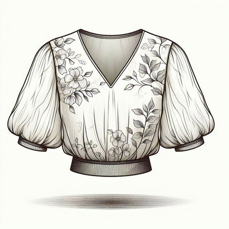 Elegant blouse with floral pattern. Hand drawn illustration.のイラスト素材