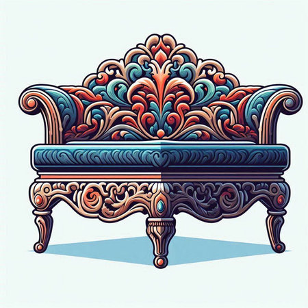 Vintage baroque sofa in Victorian style. Vector illustration.のイラスト素材