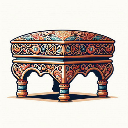 Vector illustration of indian wooden table. Hand drawn decorative element.のイラスト素材