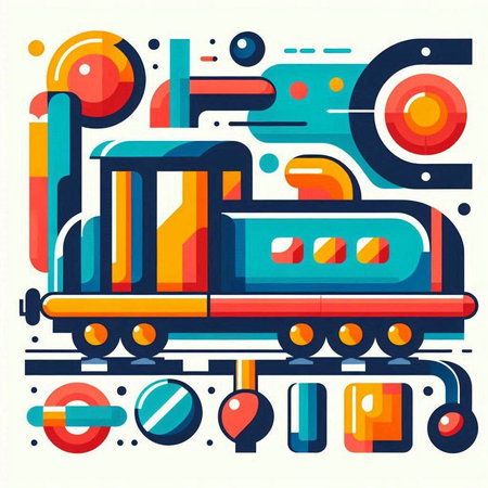 Vector illustration of colorful retro train on white background. Flat design.のイラスト素材