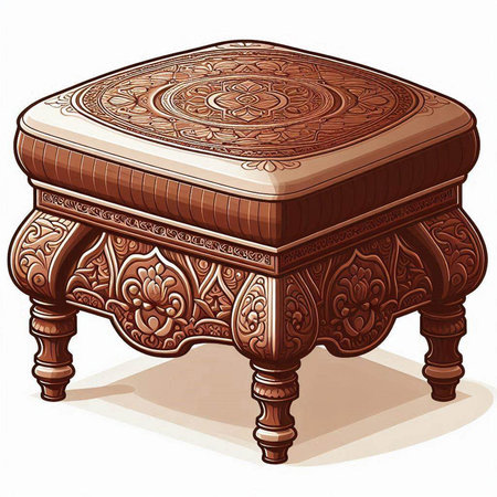 Antique wooden stool with carved ornaments. Vector illustration.のイラスト素材