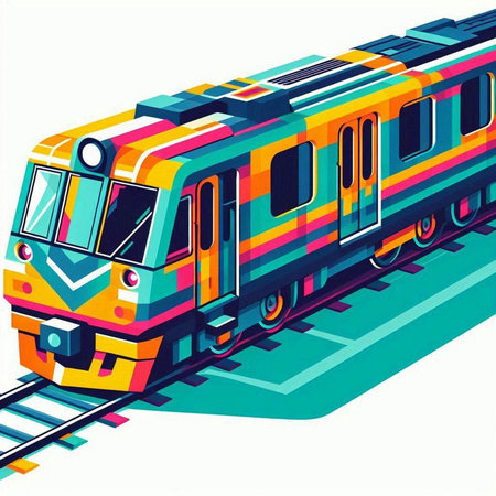 Train on the tracks. The illustration on a white background. Vector.のイラスト素材