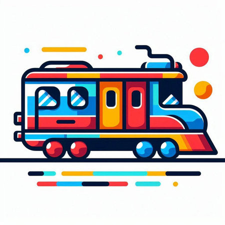 Train colorful icon on white background. Line art design for web, site, advertising, banner, poster, board and print. Vector illustration.のイラスト素材