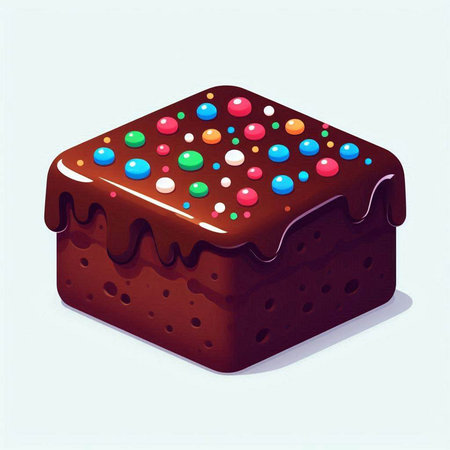 Illustration of a chocolate cake with colorful candies on a white backgroundのイラスト素材