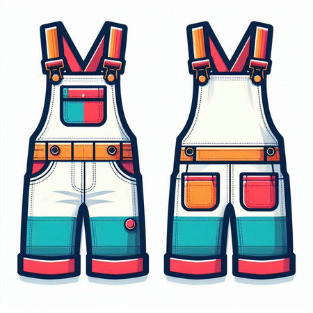 Vector illustration of a pair of overalls with suspenders isolated on white backgroundのイラスト素材