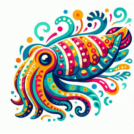 Colorful fish with abstract pattern on white background. Vector illustration.のイラスト素材