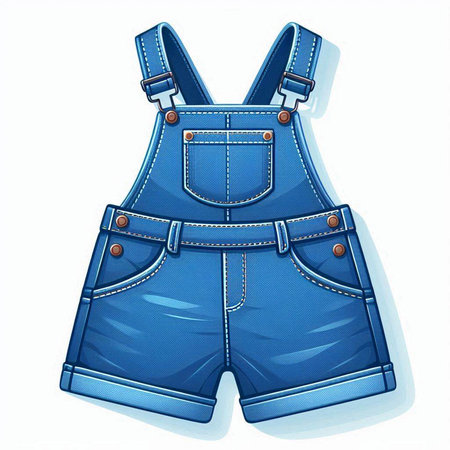 Blue denim overalls isolated on a white background. Vector illustration.のイラスト素材