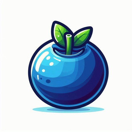 Blue apple with leaves isolated on white background. Vector cartoon illustration.のイラスト素材