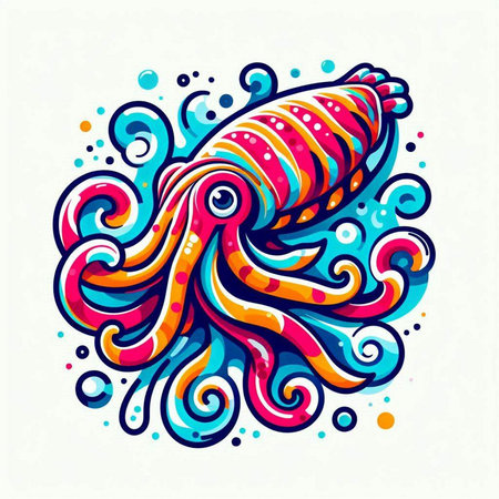 Colorful octopus on white background. Vector illustration of sea animal.のイラスト素材