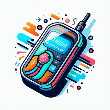 Vector illustration of mobile phone on colorful background. Line art style.のイラスト素材