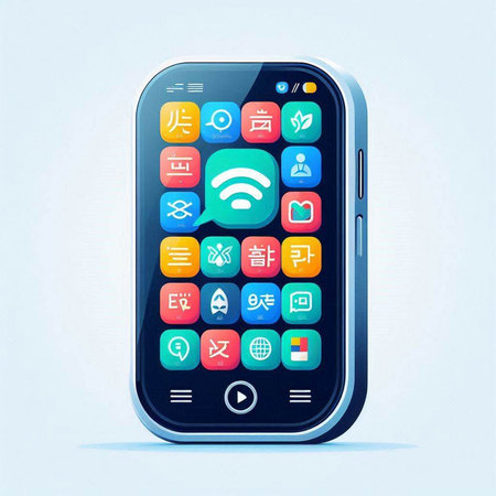 Mobile phone with apps icons on the screen. Vector illustration of a mobile phone.のイラスト素材