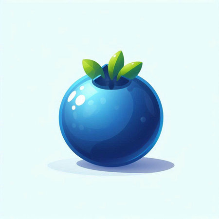 Blueberry with green leaves on a blue background. Vector illustration.のイラスト素材