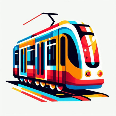 Modern tram. Vector illustration. Colorful illustration for your design.のイラスト素材
