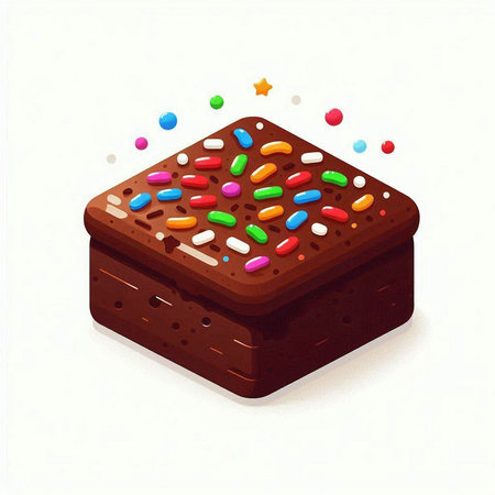 Illustration of a chocolate cake with colorful sprinkles on a white backgroundのイラスト素材