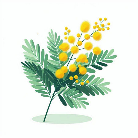 Mimosa flowers isolated on a white background. Vector illustration.のイラスト素材