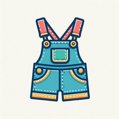Denim overalls with suspenders. Hand drawn vector illustration.のイラスト素材