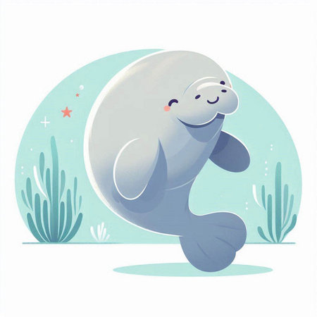 Cute cartoon seal in the sea. Hand drawn vector illustration.のイラスト素材