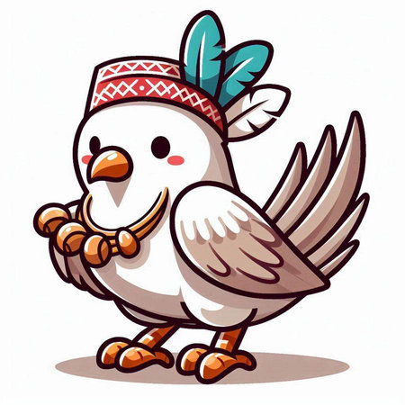 Illustration of a Cute Bird Wearing a Native American Hatのイラスト素材