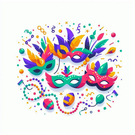 Mardi Gras carnival mask with confetti. Vector illustration.のイラスト素材