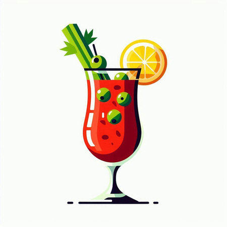 Cocktail with tomato, lime and celery. Vector illustration.のイラスト素材