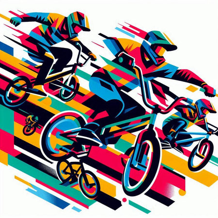 Bicyclists on the motocross race, vector illustrationのイラスト素材