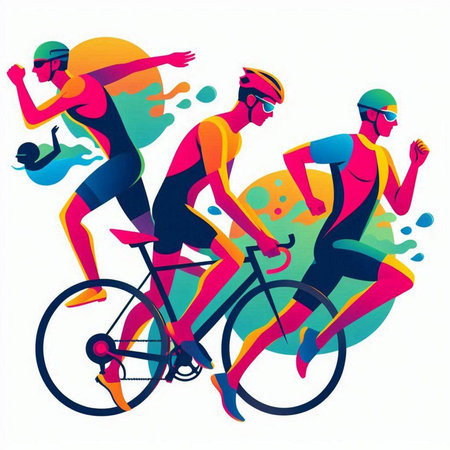Cyclists race. Vector illustration of triathlon, cycling, triathlon.のイラスト素材
