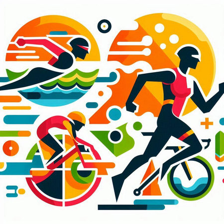 Active people running on a bicycle. Healthy lifestyle. Vector illustration.のイラスト素材