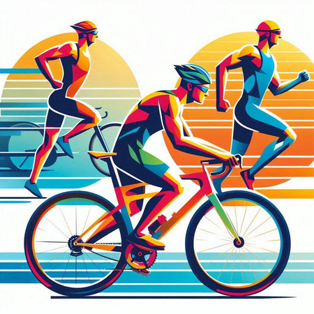 Cyclists in action, vector illustration. Sport and healthy lifestyle.のイラスト素材