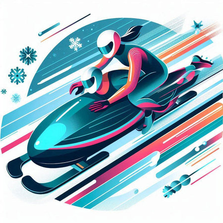Snowboarder riding on a snowmobile. Winter sport. Vector illustration.のイラスト素材