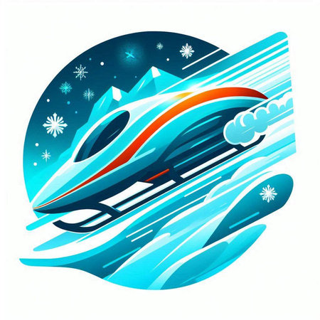 Vector illustration of a high speed train on a background of snowflakesのイラスト素材