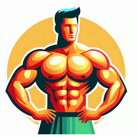 Muscular bodybuilder man. Vector illustration of a muscular bodybuilder.のイラスト素材