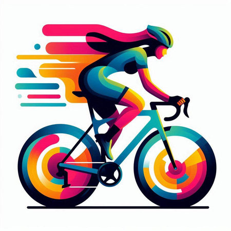 Cyclist riding a bicycle, colorful abstract vector background, sport illustration.のイラスト素材
