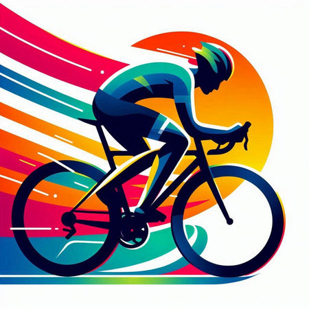 Cyclist on the background of the colorful stripes. Vector illustrationのイラスト素材