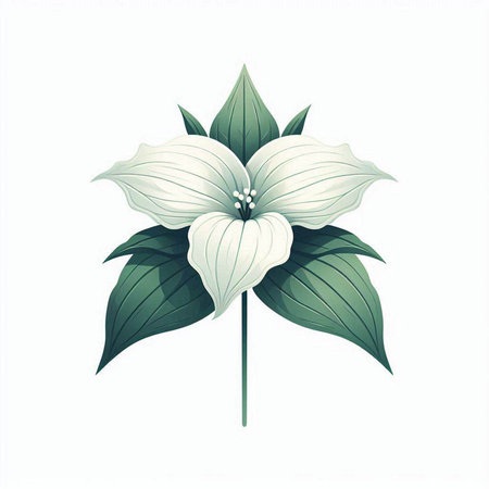 Illustration of a white flower with green leaves on a white backgroundのイラスト素材