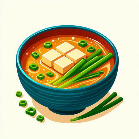 Japanese miso soup with tofu in a bowl. Vector illustration.のイラスト素材