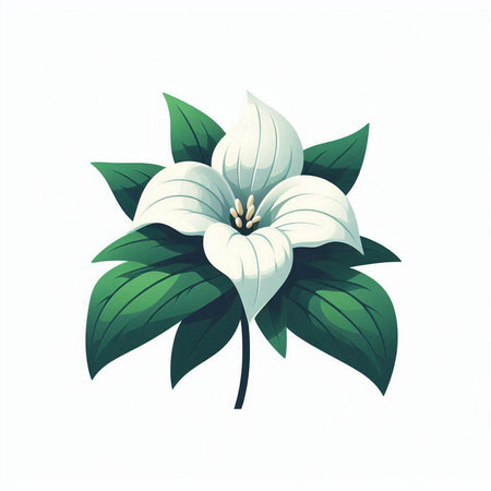 Illustration of a white flower with green leaves on a white backgroundのイラスト素材