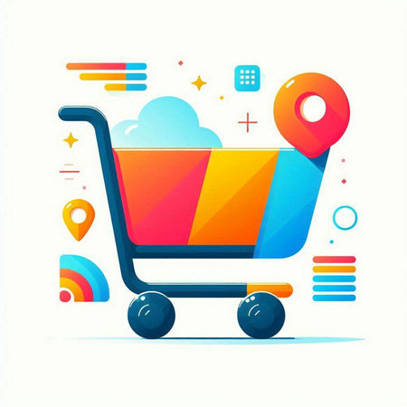 Shopping cart, online store. E-commerce concept. Vector illustrationのイラスト素材