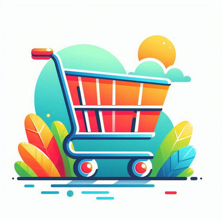 Vector illustration of shopping cart in the flat style. Online store.のイラスト素材