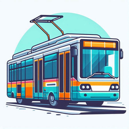 Vector illustration of a modern city bus on the street. Side view.のイラスト素材