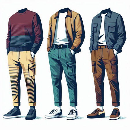 Vector set of men's clothes in retro style. Men's fashion.のイラスト素材