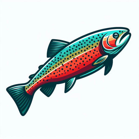 Vector image of a rainbow trout on a white background. Hand-drawn illustration.のイラスト素材