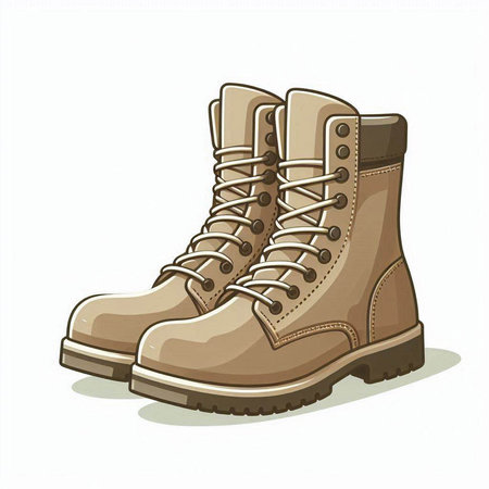 Hiking boots isolated on white background. Cartoon style. Vector illustration.のイラスト素材