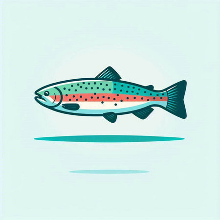 Vector illustration of a trout in retro style on a blue background.のイラスト素材