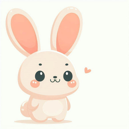 Cute cartoon bunny on white background. Vector illustration in flat style.のイラスト素材