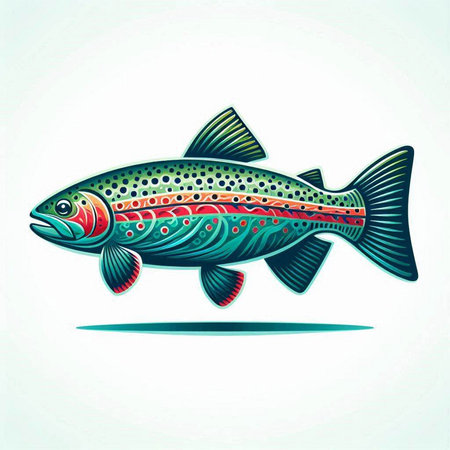 Vector illustration of a rainbow trout fish isolated on a white background.のイラスト素材