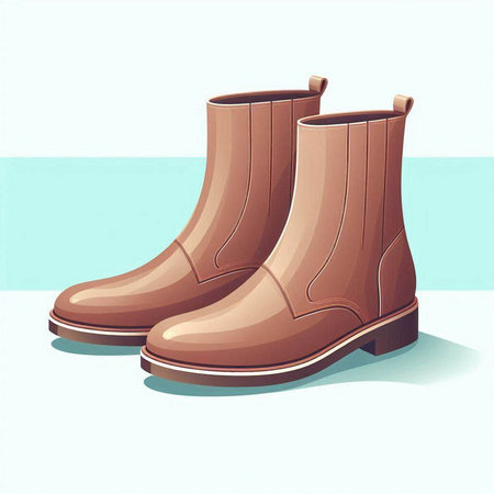 Pair of brown boots on a blue background. Vector illustration.のイラスト素材