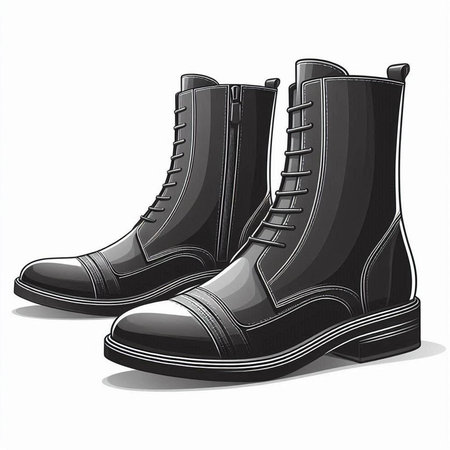 illustration of a pair of black boots on a white background.のイラスト素材