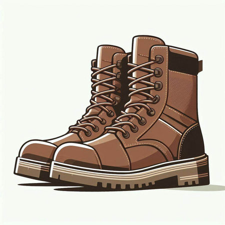 Illustration of a pair of brown hiking boots on a white backgroundのイラスト素材
